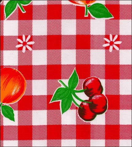 Red Cafe Check With Fruit Oilcloth By The Yard