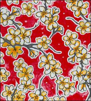 Red Cherry Blossoms Oilcloth Fabric