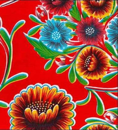 Red Spring Bloom Oilcloth Fabric