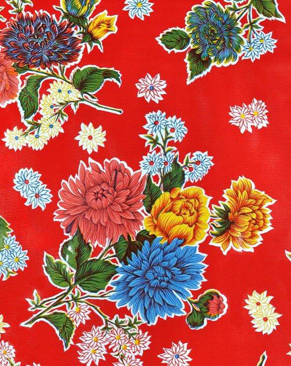 Red Mums Oilcloth Fabric