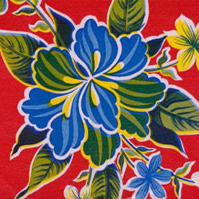 Red Hibiscus Oilcloth Fabric